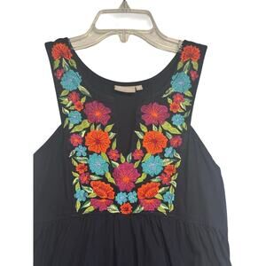 eSHAKTI Floral Embroidered A-Line Dress Size Medium Made In India 100% Cotton